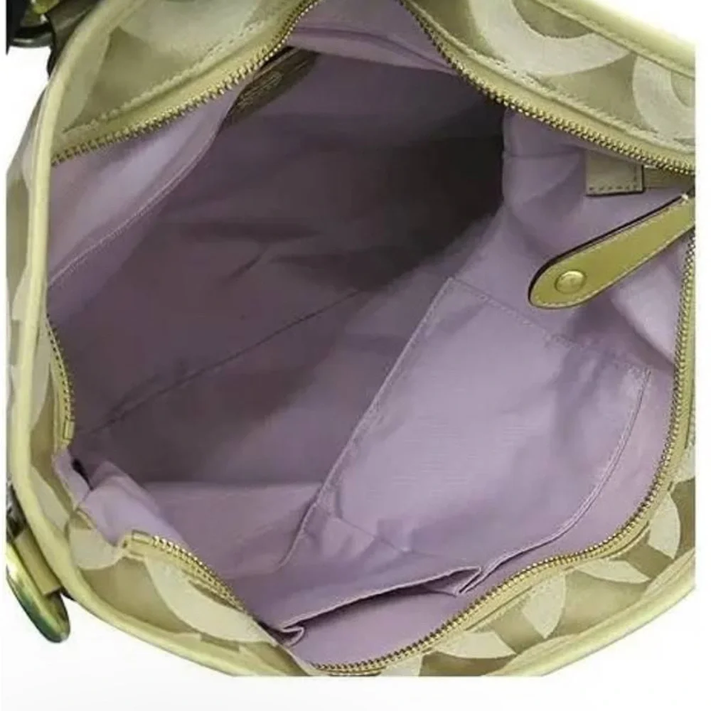 COACH MADISON LARGE CHAMPAGNE BEIGE OP ART SIGNATURE MAGAZINE TOTE BAG